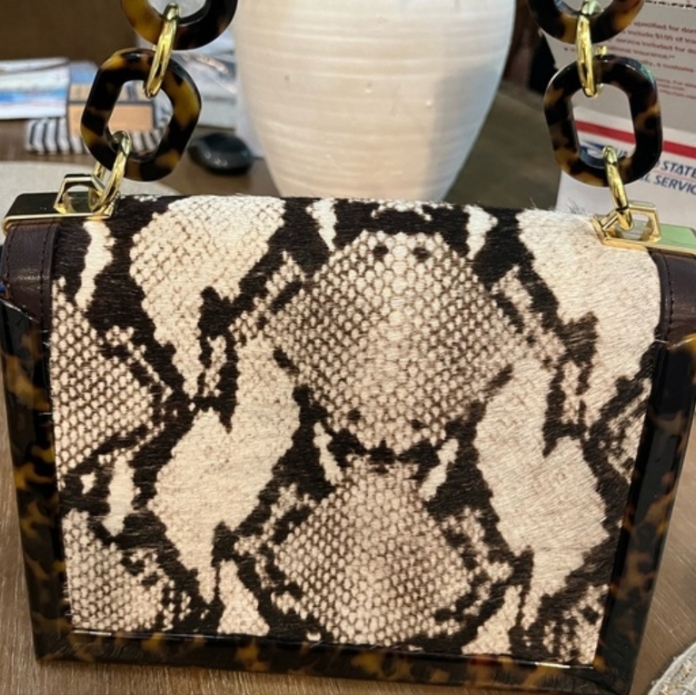NWOT Tory Burch Runway Shoulder Bag - Pony Hair/Snakeskin Patterned GHW - Picture 2 of 9